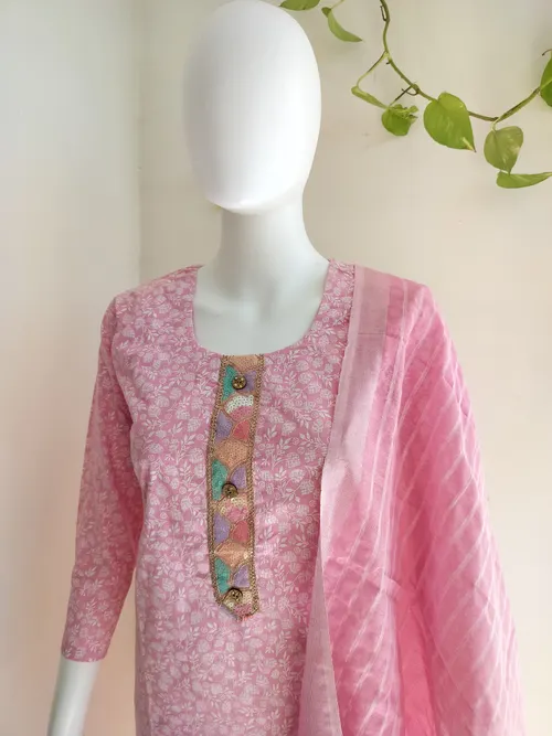 Khadi Cotton Salwar Set - Pink